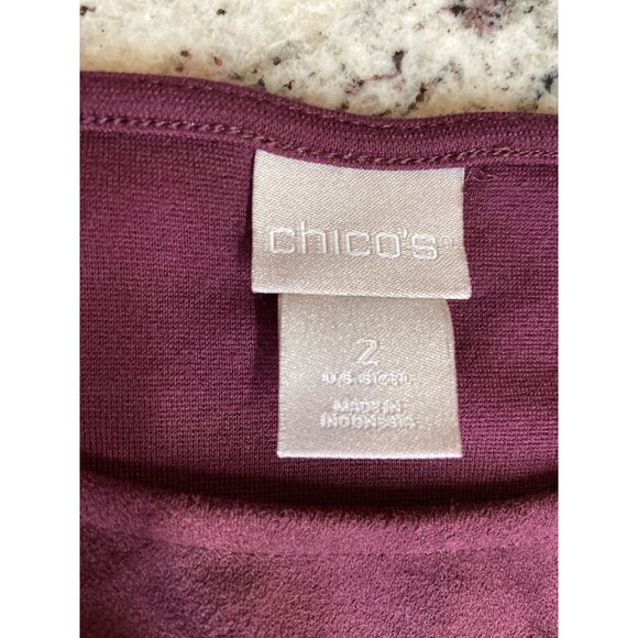Chicos WomensTunic Leisure Suit Medium/Large Faux Suede Burgundy Stretch Preppy - Picture 5 of 16